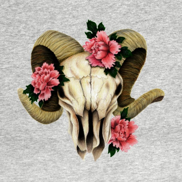 Ram Skull Peonies by celesteroddom